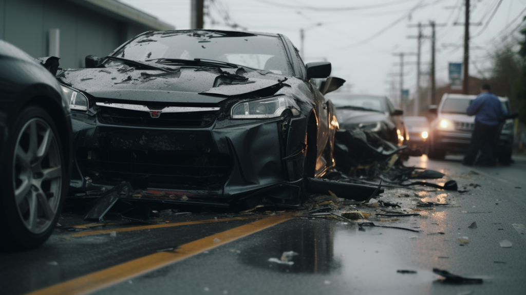 兩台車在大阪街道上發生碰撞,車頭車側破損嚴重
