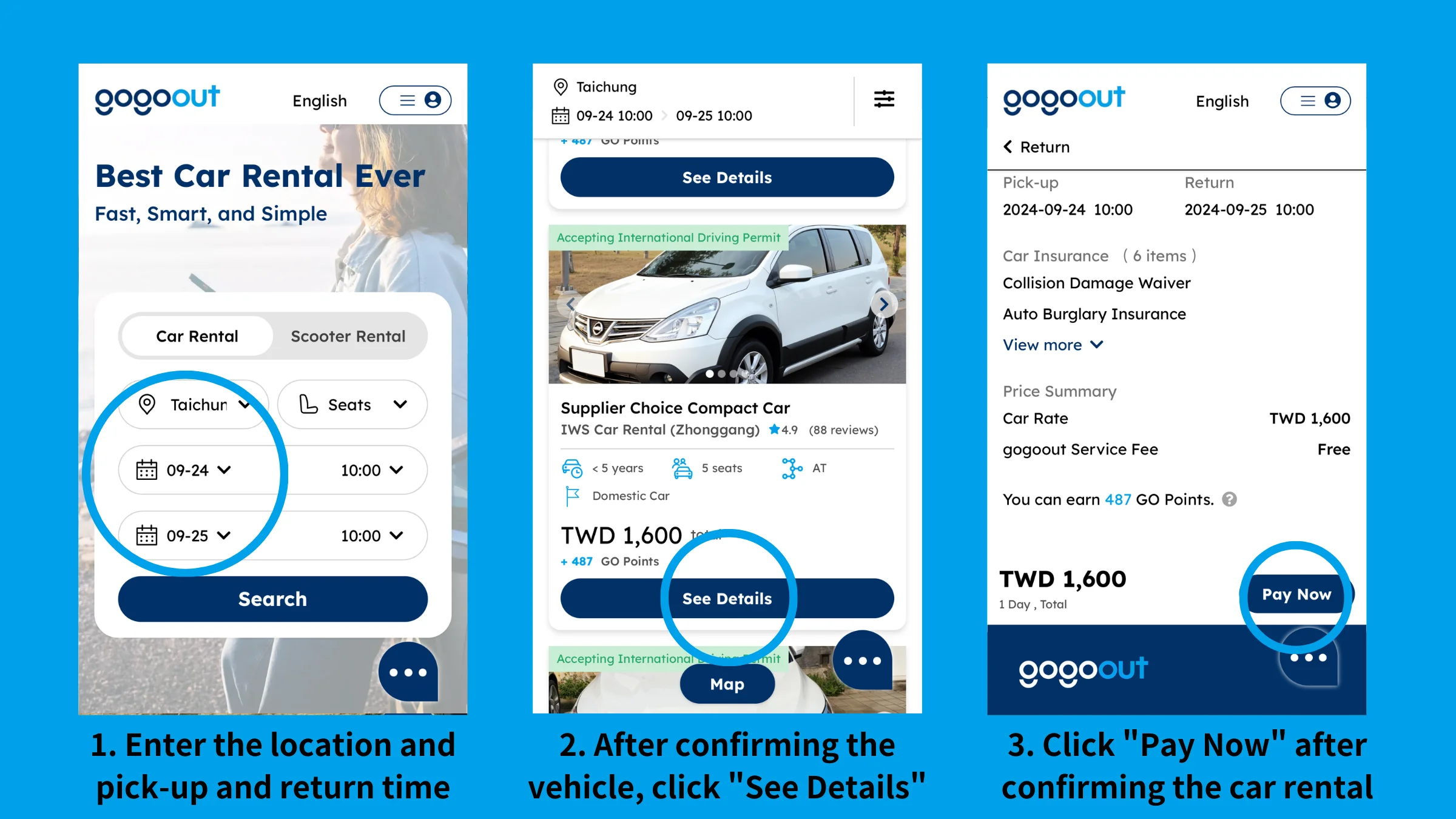 Taichung Car Rental, gogoout tutorial