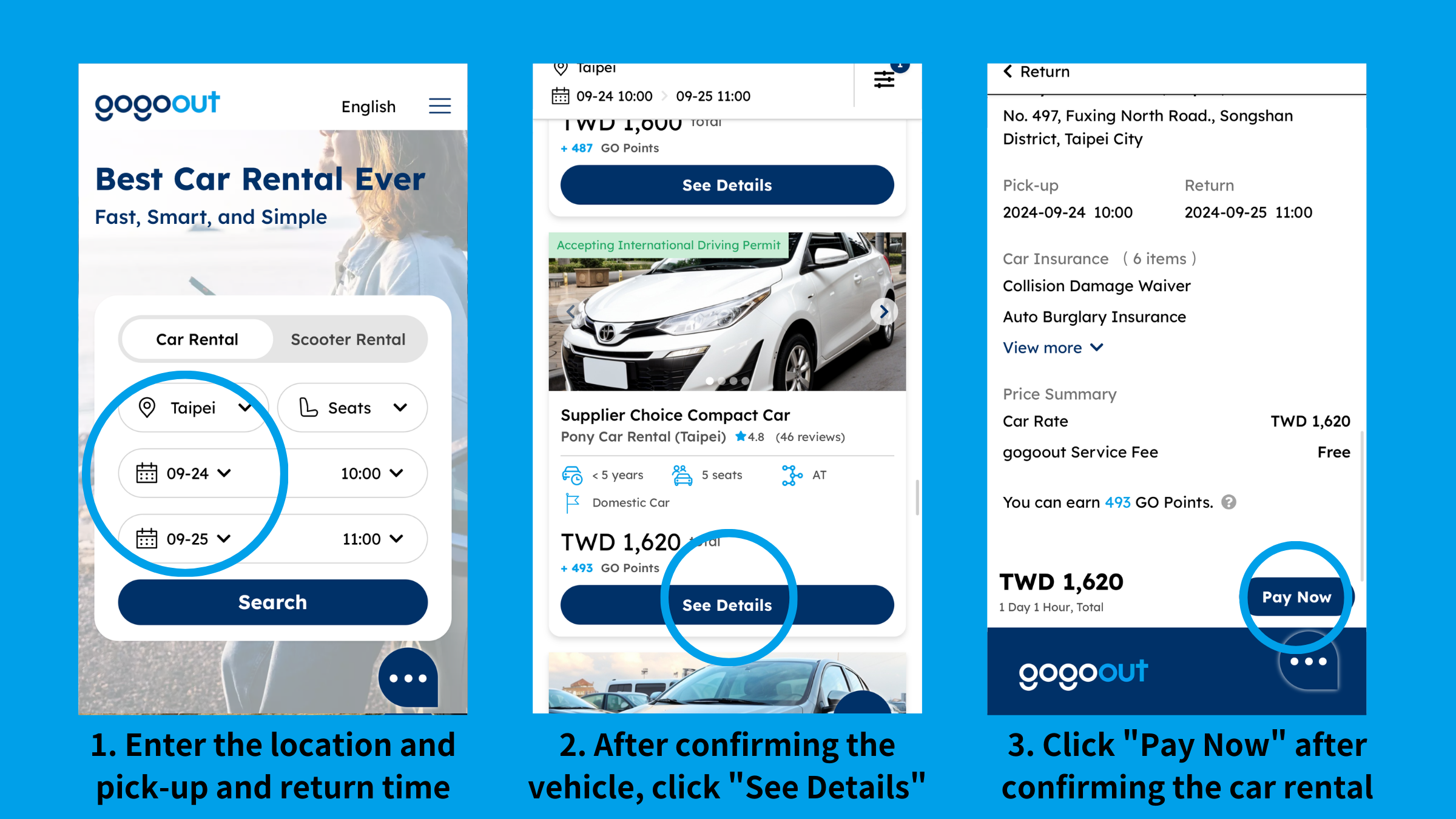 Taipei Car Rental, gogoout tutorial